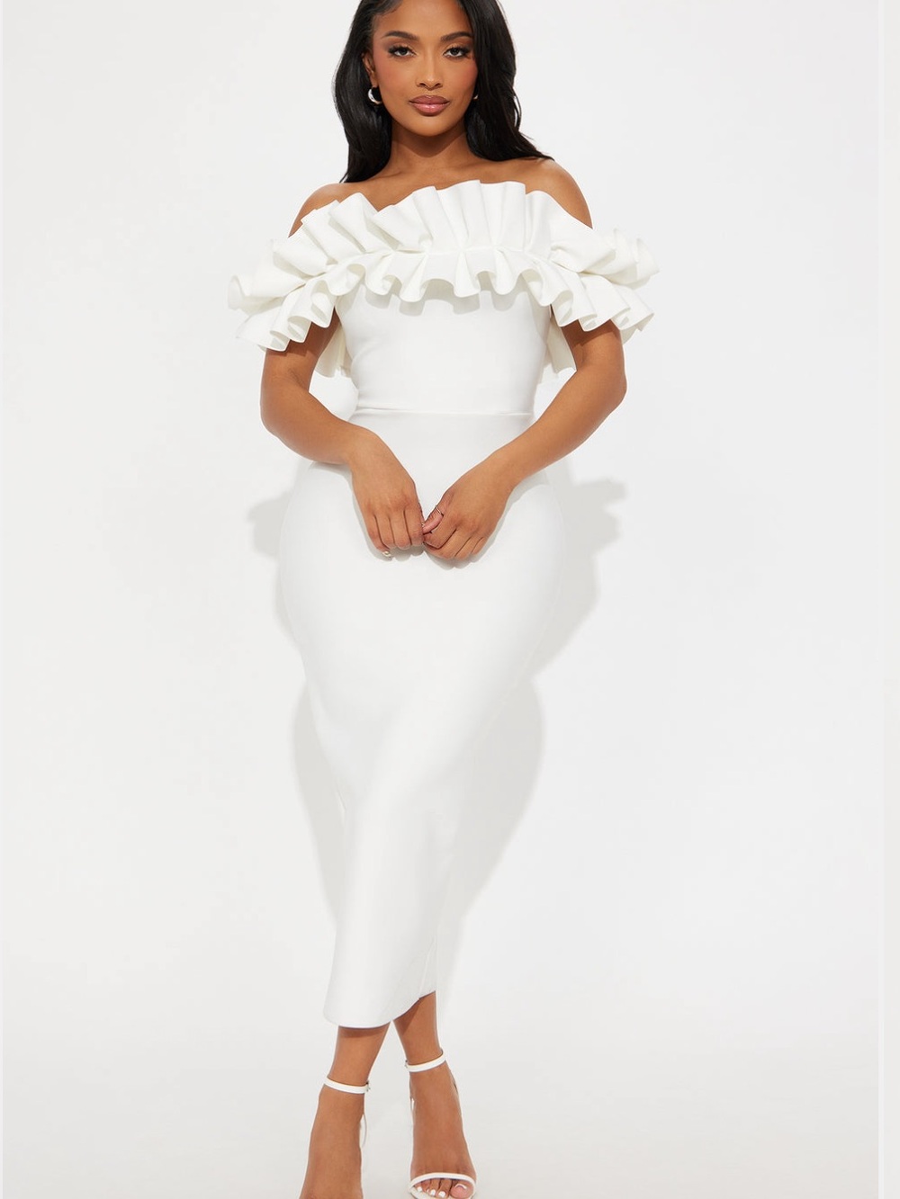 New Fashion Nova Luxe Line Ruffled Accented Bandage Dress Size Medium